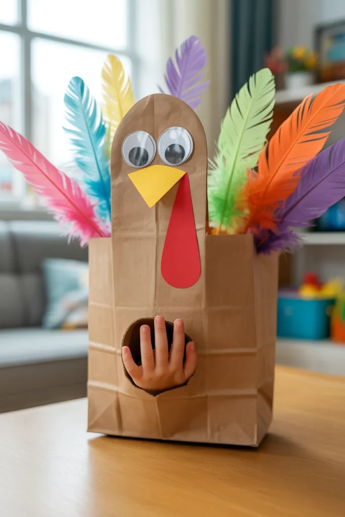 Paper bag turkey puppet