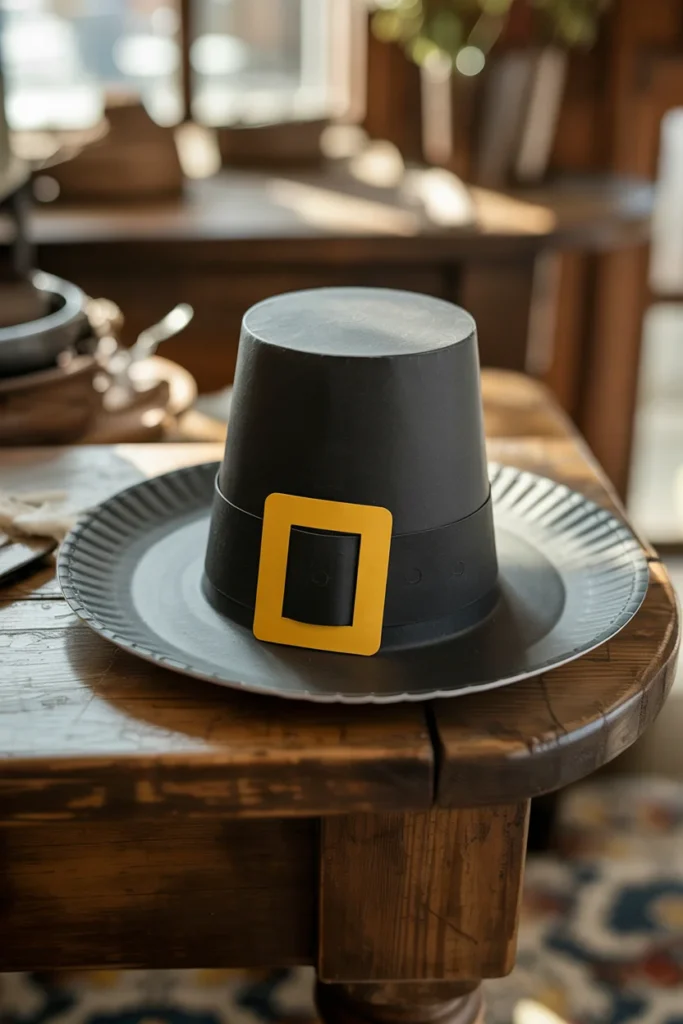 Paper plate pilgrim hat