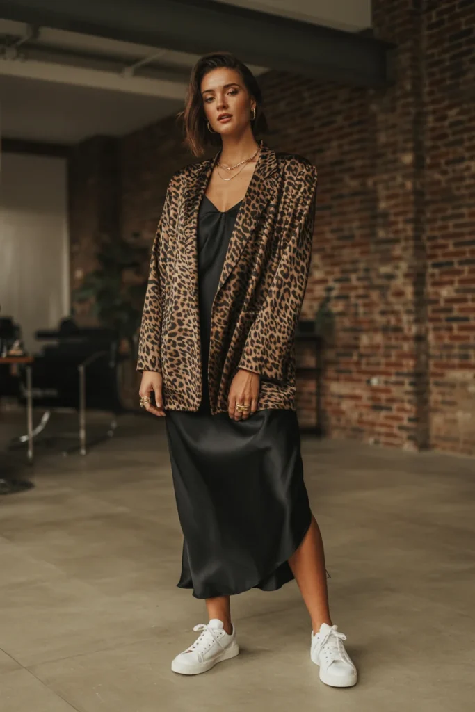 Patterned blazer slip dress