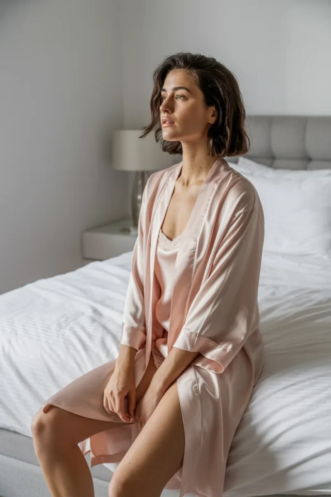 Pink silk boudoir robe