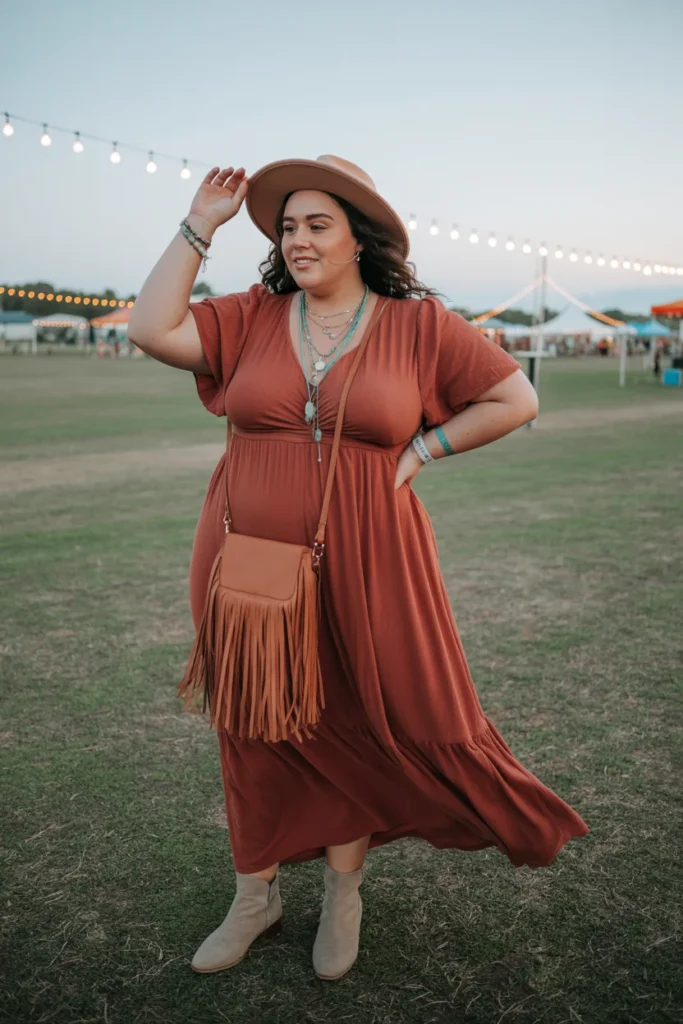 Plus size boho concert outfit