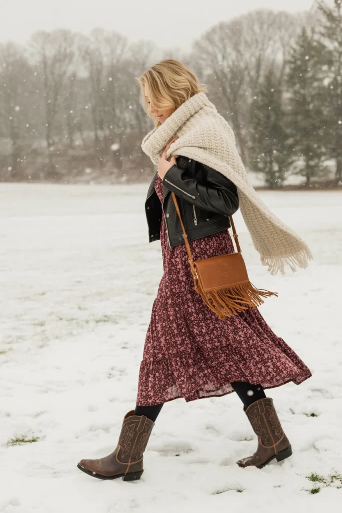 Prairie dress cowboy boots winter