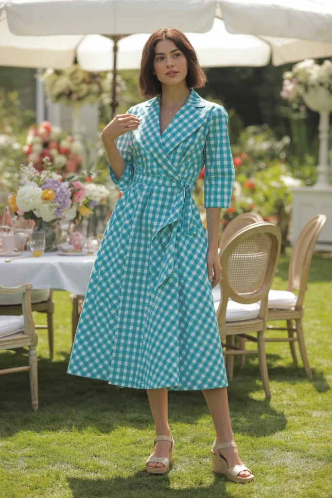 Printed bridal shower wrap dress