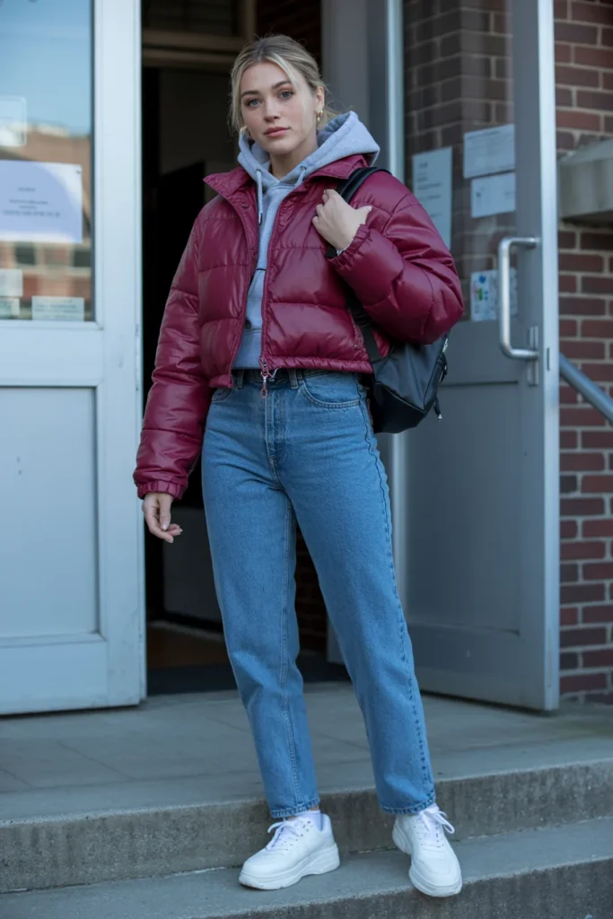 Puffer jacket school outfit