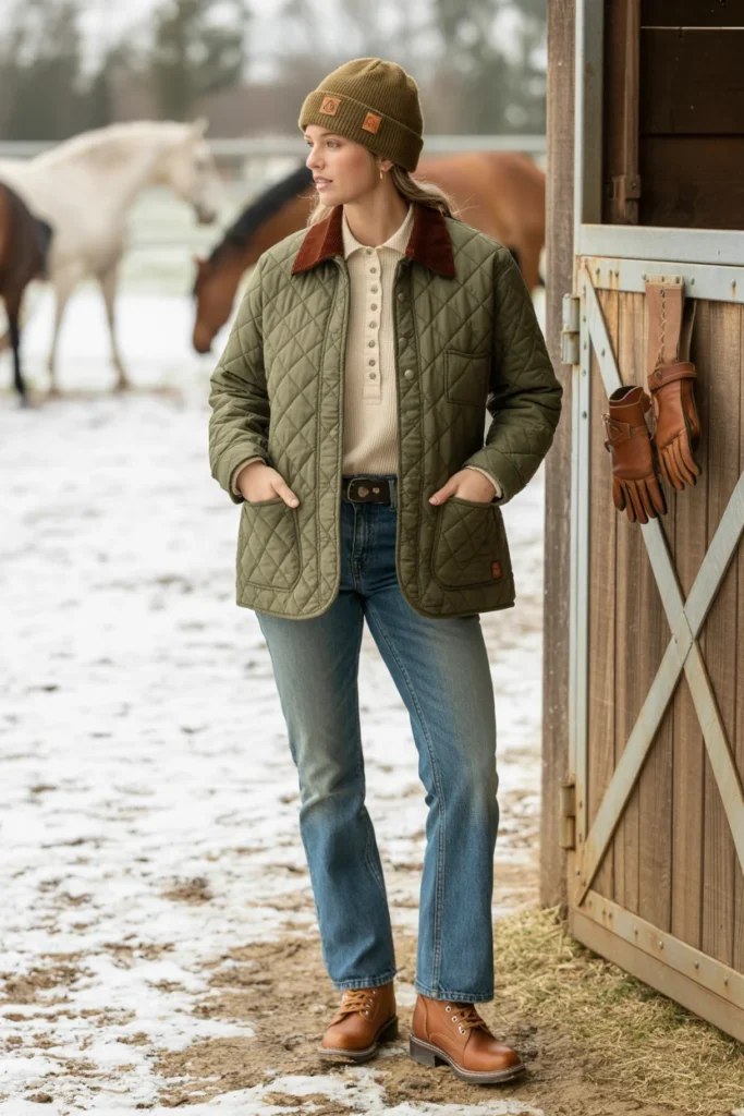 Quilted barn jacket western outfit