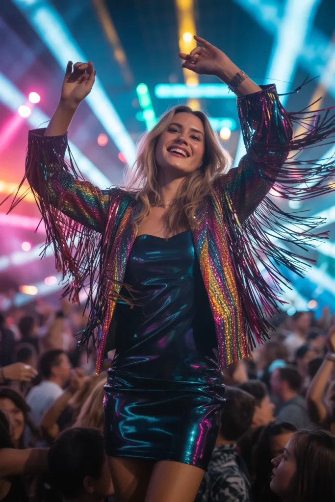 Rainbow fringe Beyoncé outfit