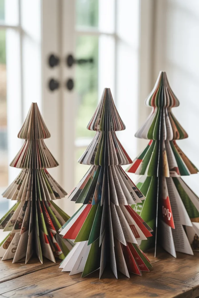 Recycled magazine Christmas trees