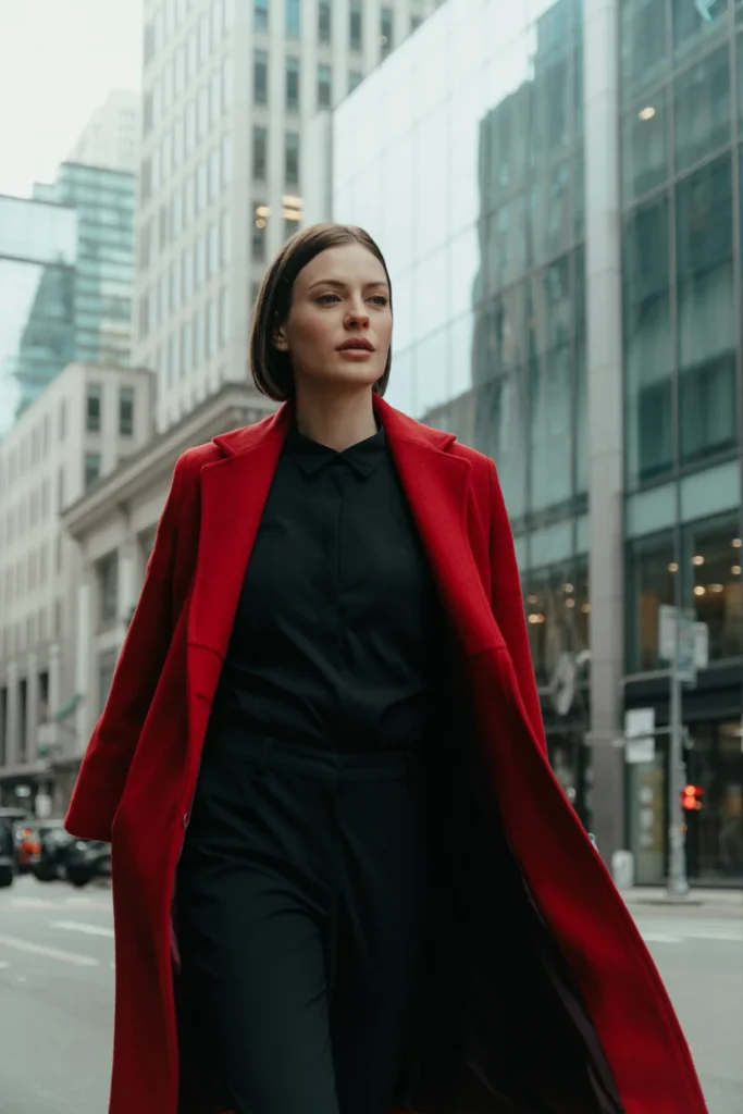 Red statement coat outfit