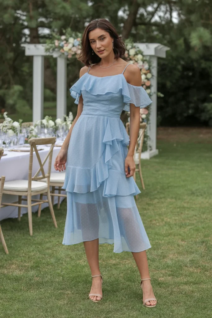 Ruffled bridal shower guest outfit