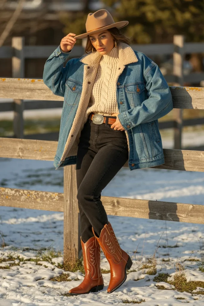 Sherpa denim winter cowgirl outfit