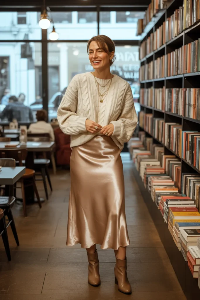 Slip skirt sweater outfit