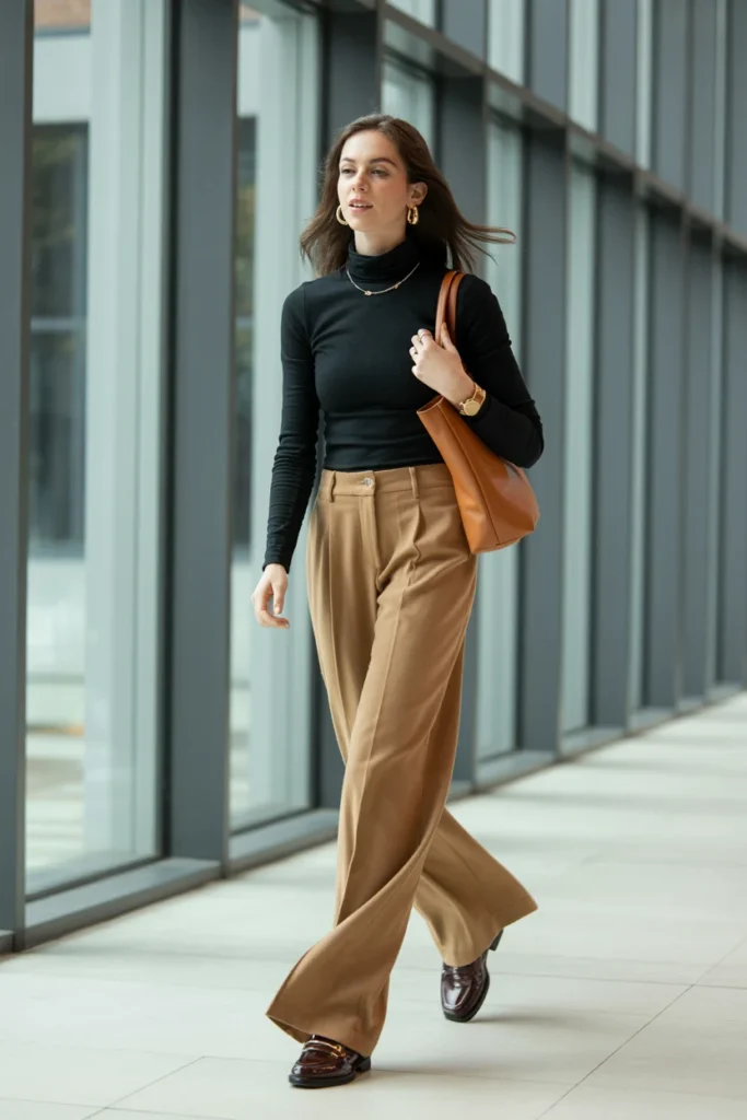Turtleneck wide-leg pants outfit