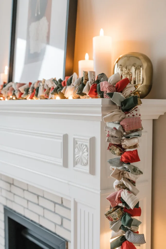 Upcycled fabric Christmas garland
