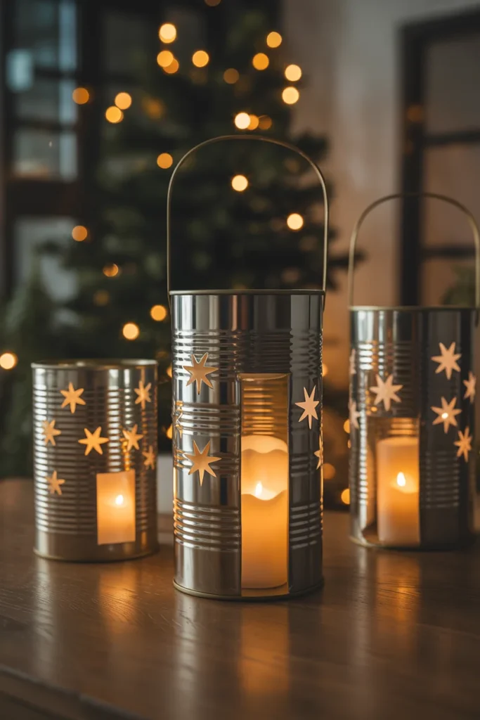 Upcycled tin can luminaries