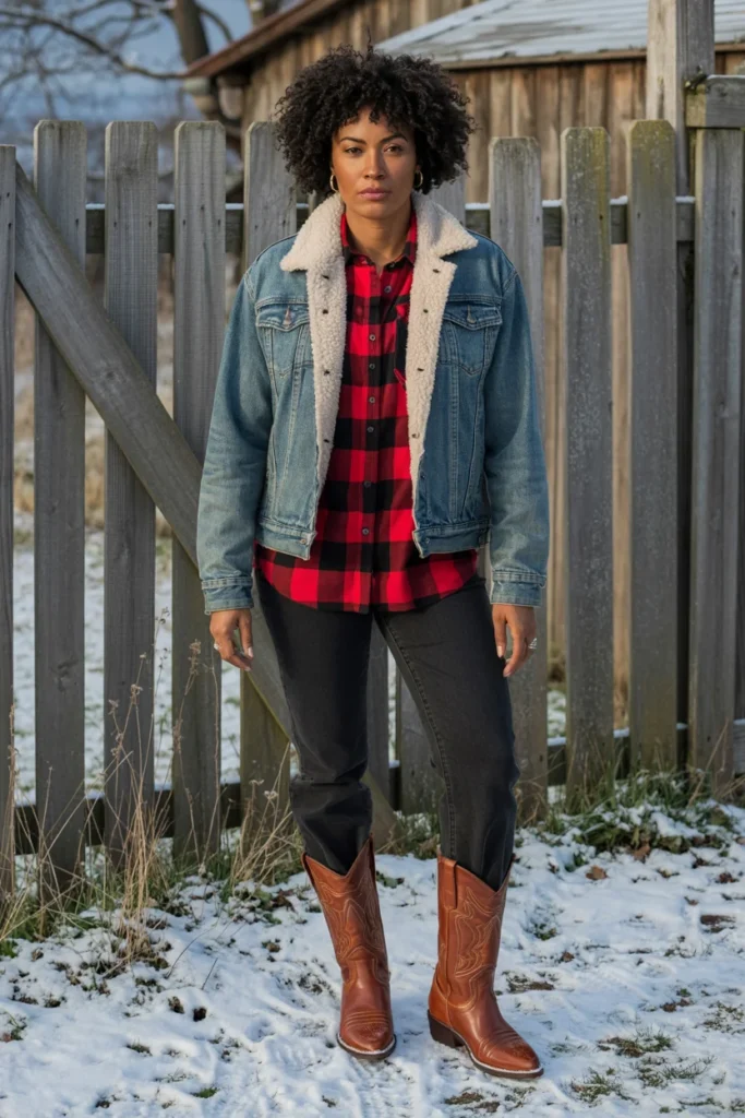 Western denim winter style