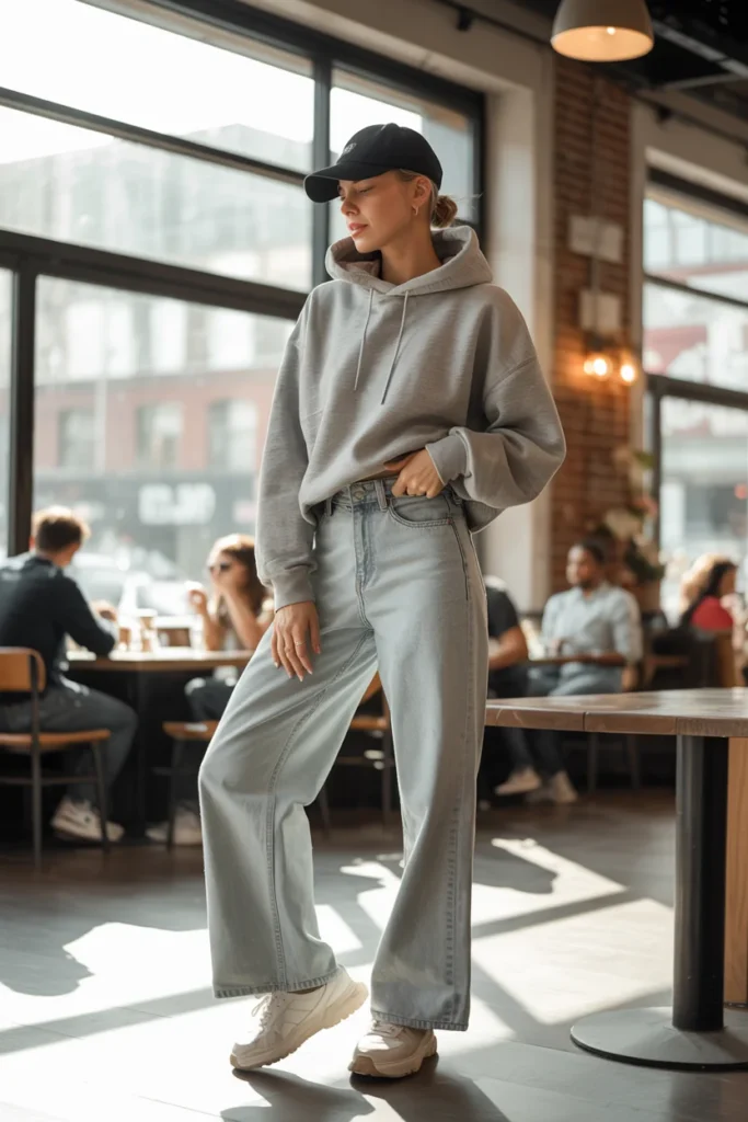 Wide leg jeans casual outfit