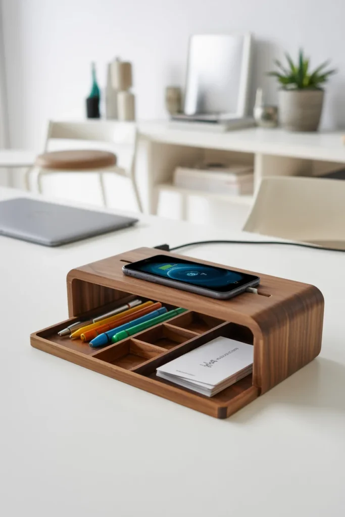 Wireless charging desk organizer