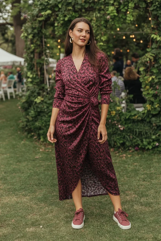 Wrap dress solid sneakers