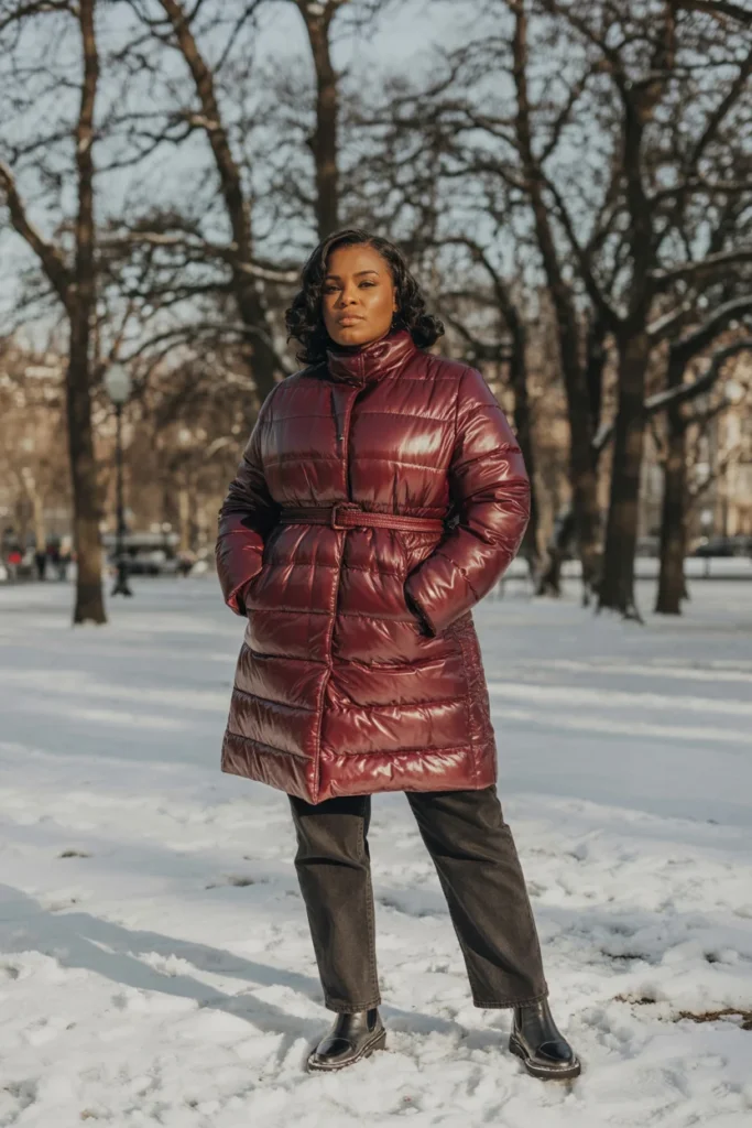 Belted plus size puffer jacket