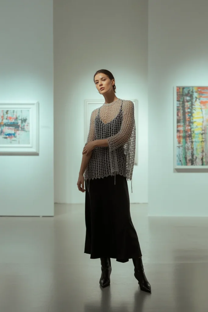 Black crochet jumper women