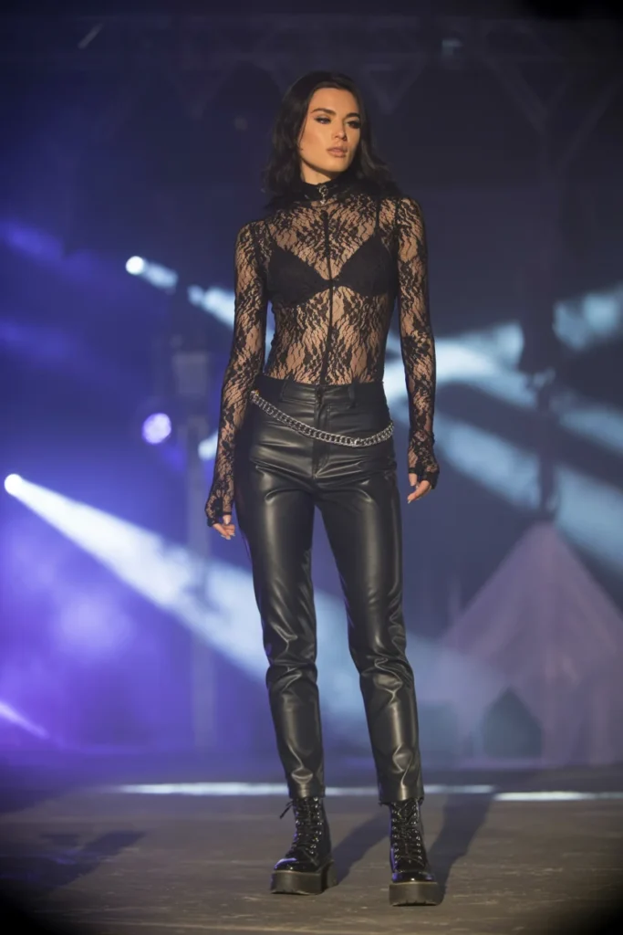 Black lace bodysuit festival