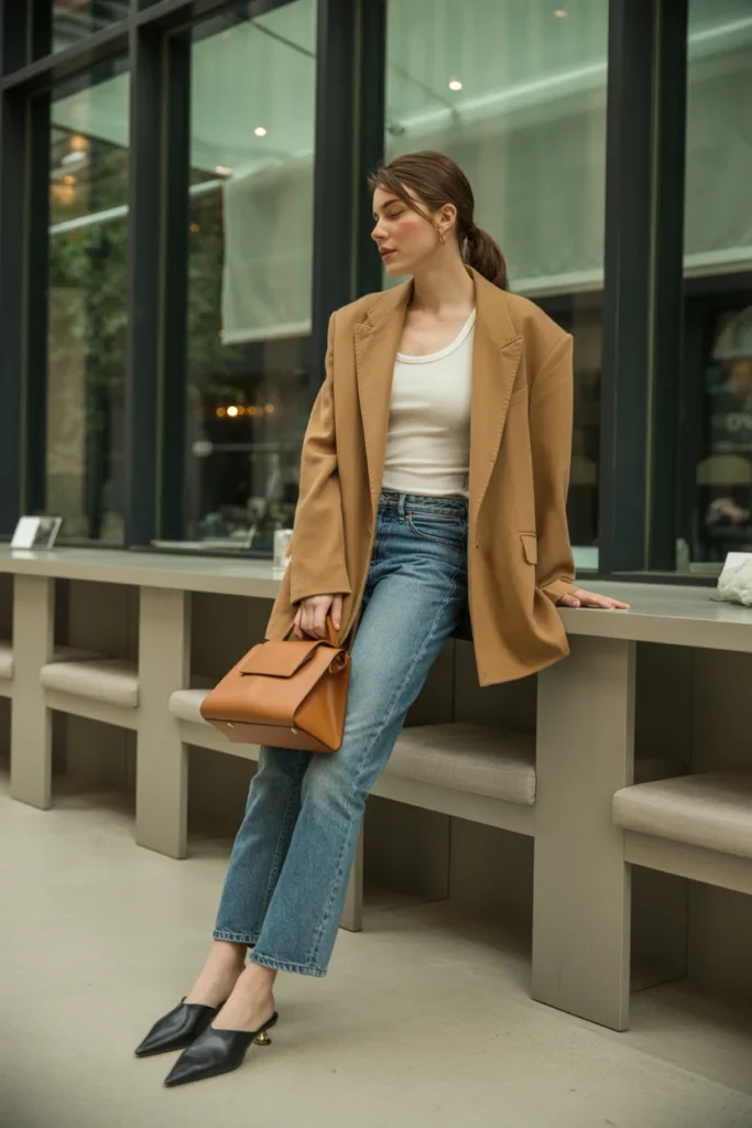 Blazer jeans February outfit
