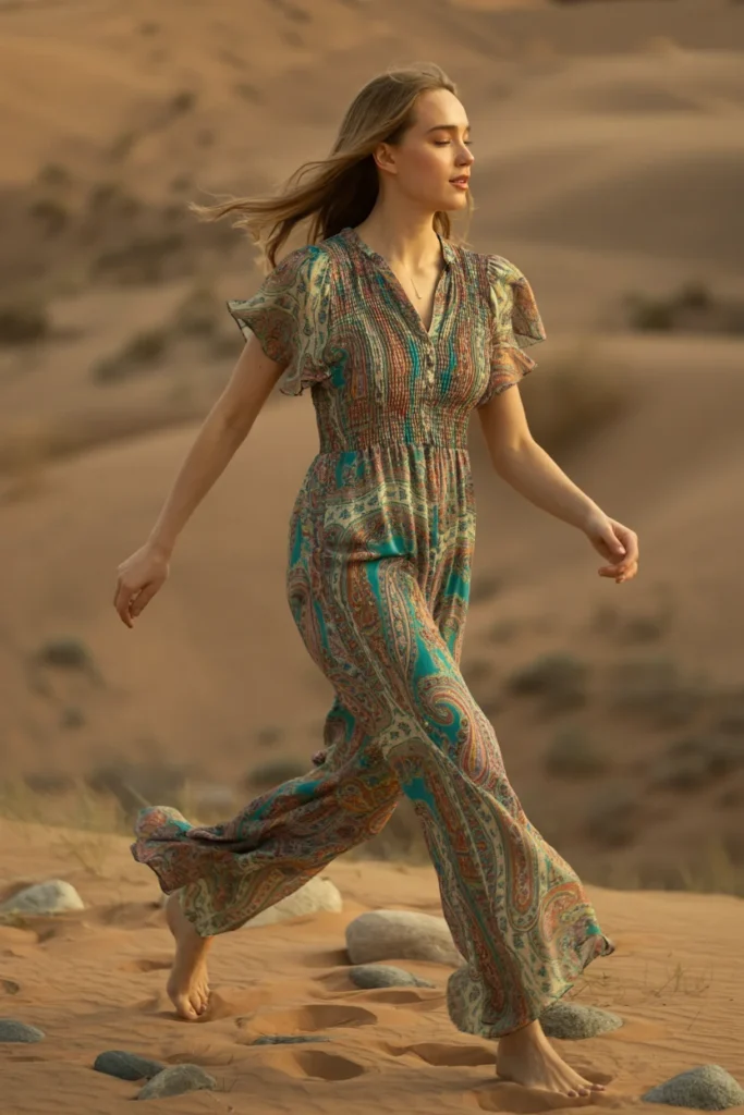 Bohemian printed jumpsuit outfit