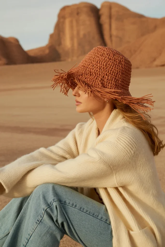 Boho crochet bucket hat