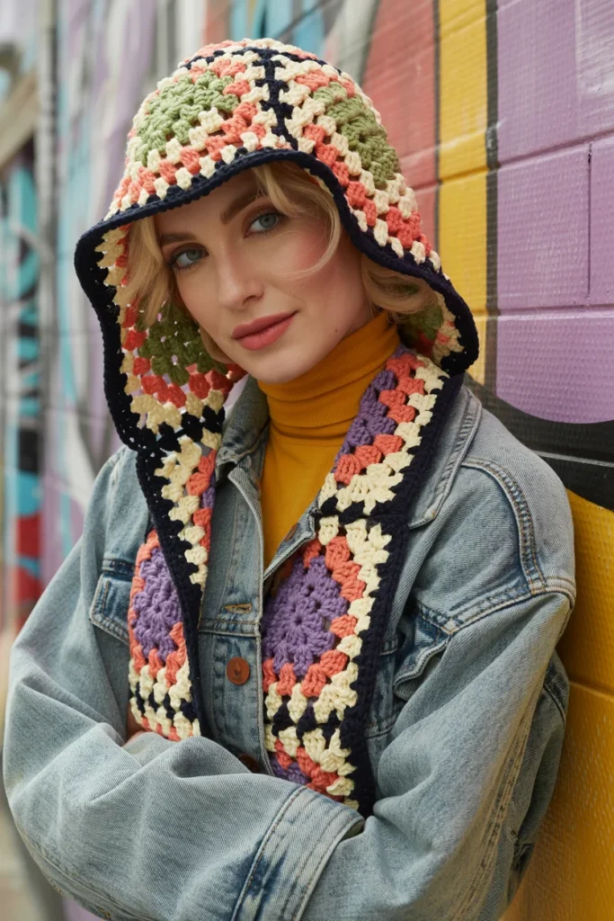 Boho crochet hat patchwork