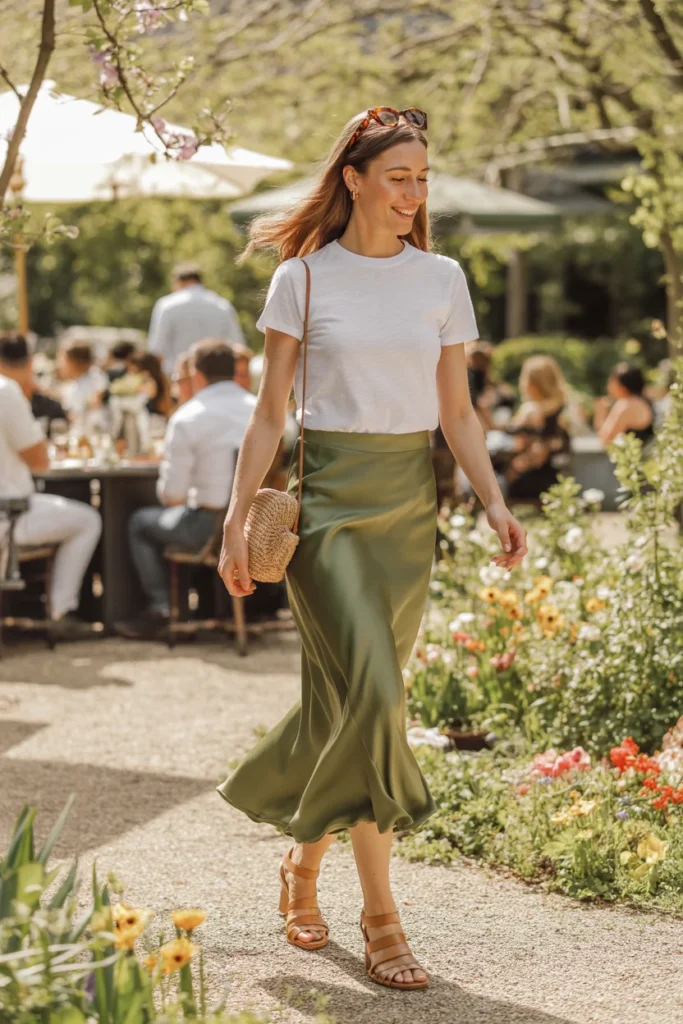 Brunch outfit midi skirt tee