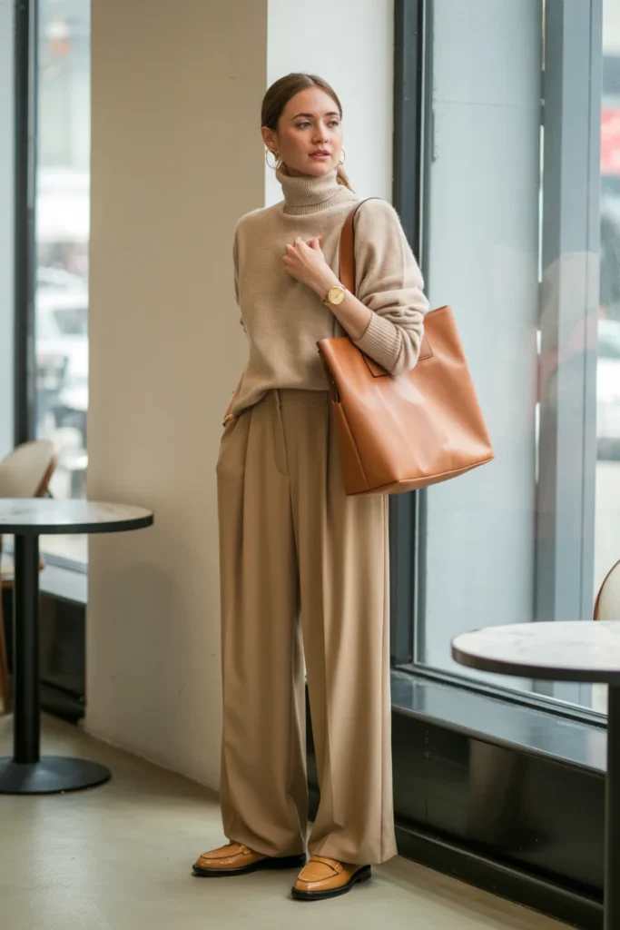 Brunch outfit monochrome camel