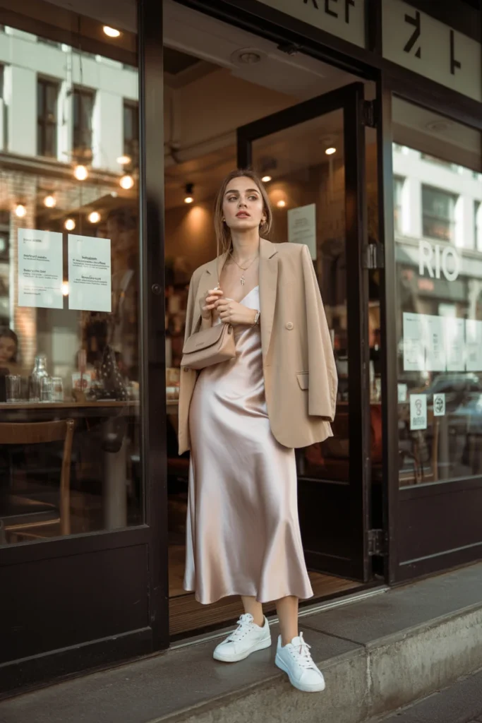 Brunch outfit slip dress blazer