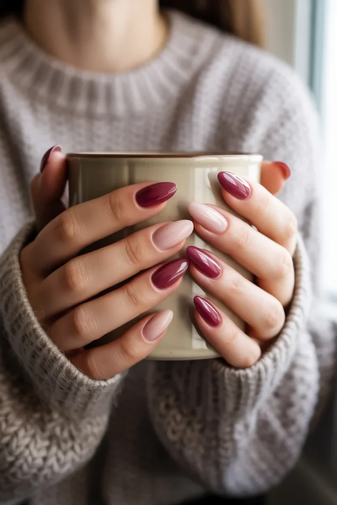 Burgundy ombre winter nails