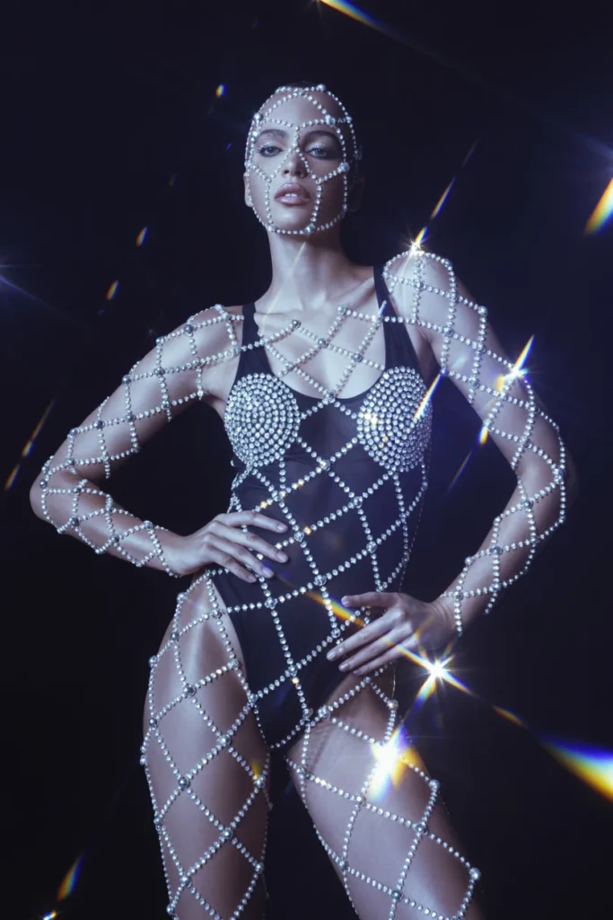 Burlesque dancer outfits rhinestone