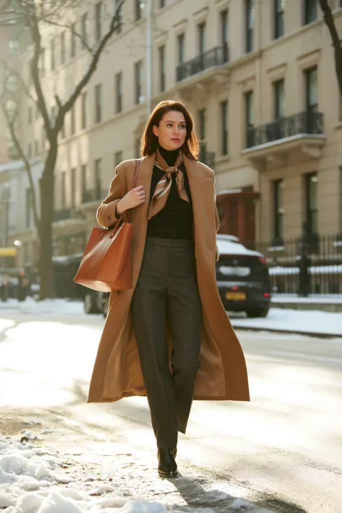 Camel coat NYC winter outfit