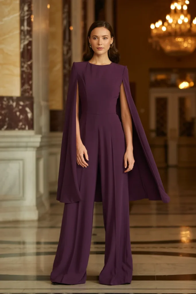 Cape jumpsuit winter wedding