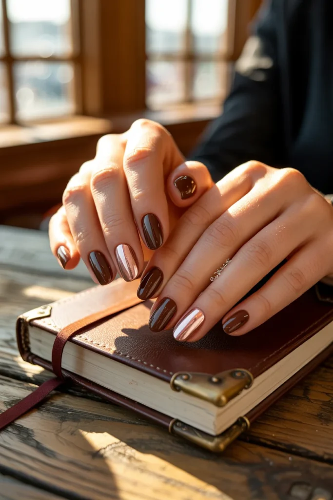 Chocolate brown gel nails