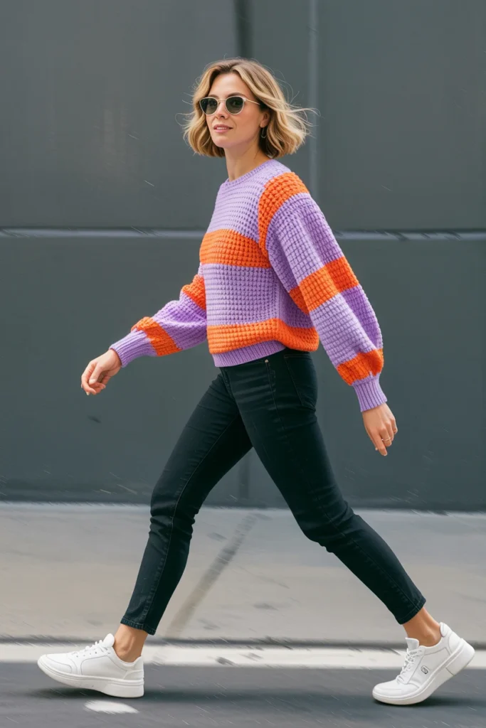 Color-block vintage crochet sweater