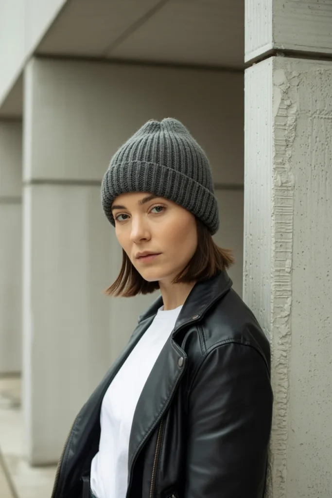 Crochet beanie women gray