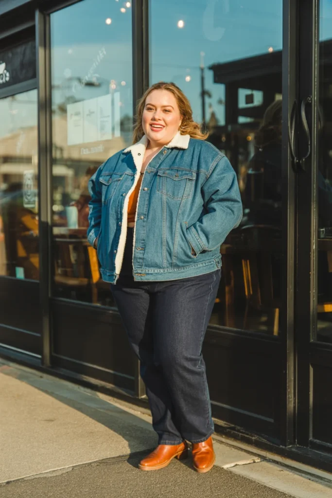 Denim plus size cold weather outfit