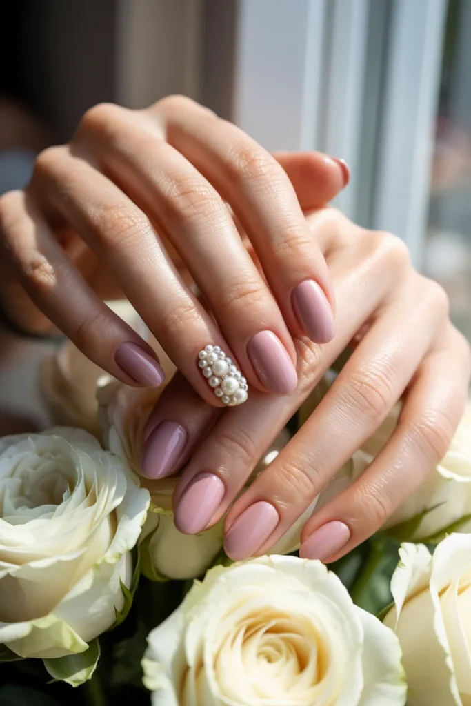 Dusty rose pearl nails