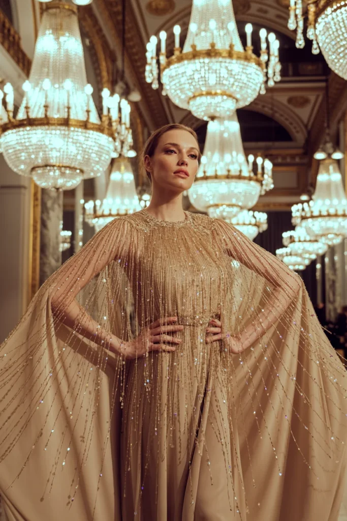 Embellished cape winter dress