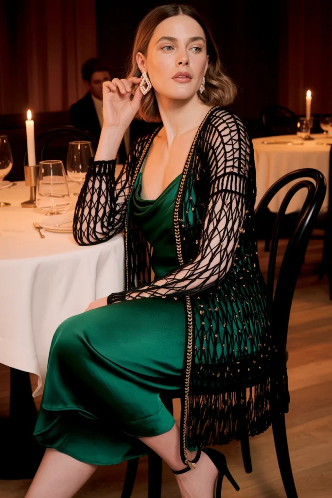 Embellished evening crochet cardigan