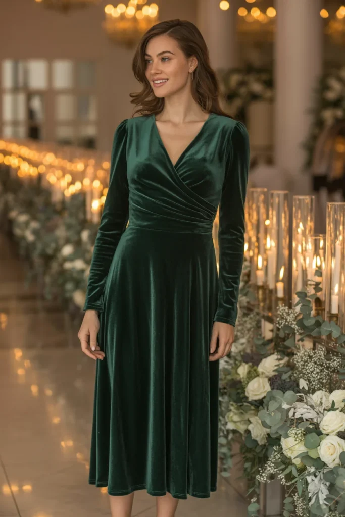 Emerald velvet winter wedding dress