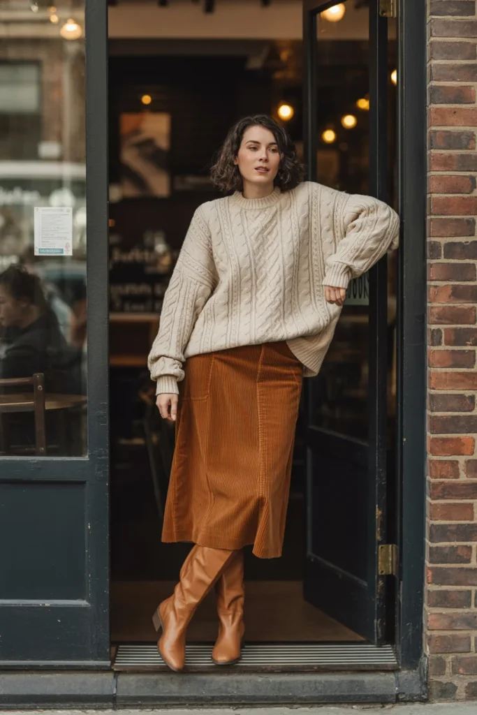 February sweater midi skirt outfit