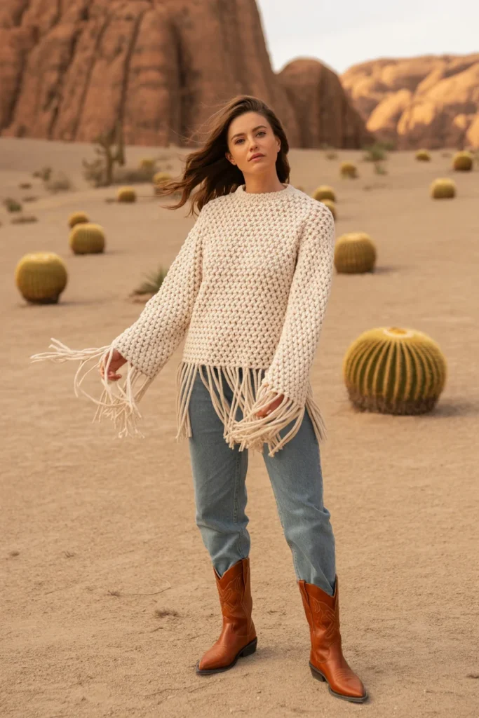 Fringe crochet pullover women