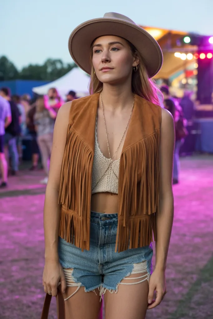 Fringe vest boho outfit