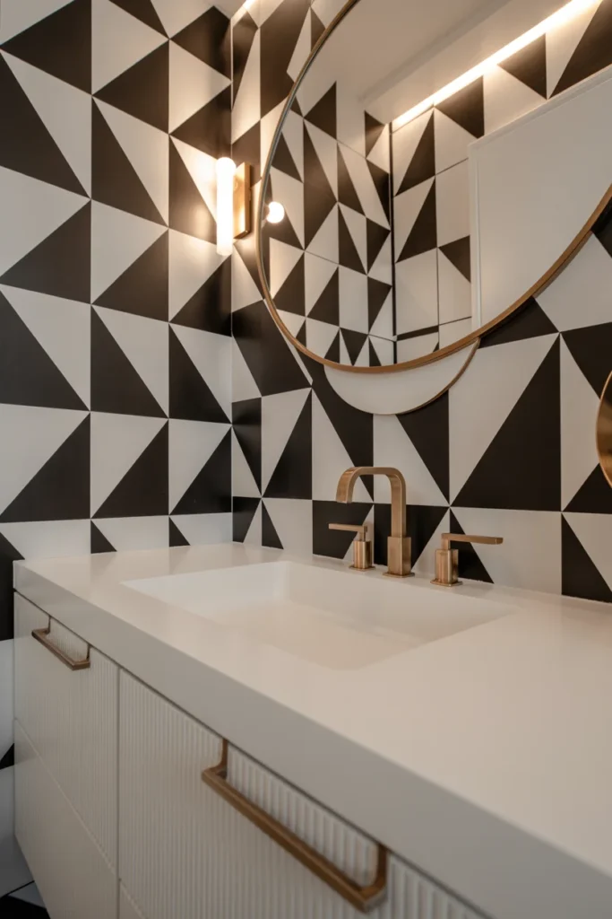 Geometric bathroom wallpaper design