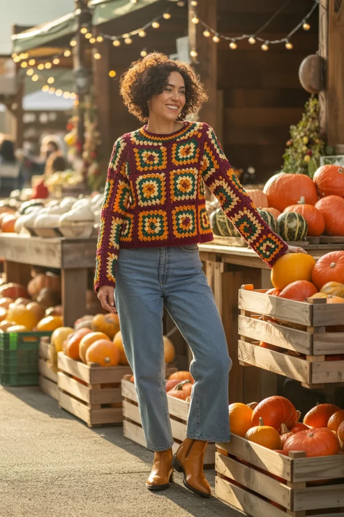 Granny square crochet jumper women