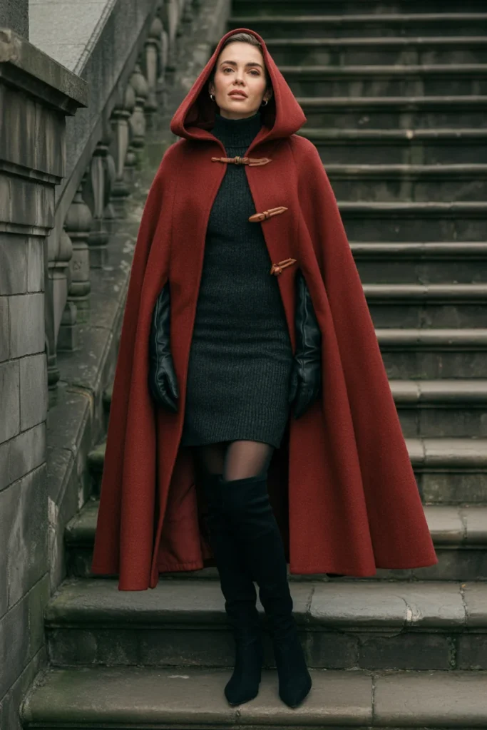 Hooded cape coat